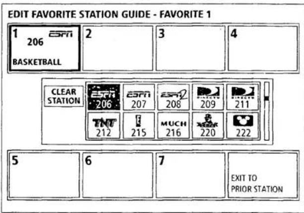 EDIT FAVORITE STATION GUIDE - FAVORITE 1 1 ESPN 206 BASKETBALL 2 3 4 CLEAR STATION ESPN 206 ESPN 207 ESPN 208 ESPN 209 ESPN 211 TNT 212 MUCH 215 MUCH 216 MUCH 220 MUCH 222 5 6 7 EXIT TO PRIOR STATION