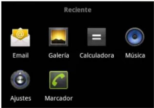 Reciente Email Galería Calculadora Música Ajustes Marcador