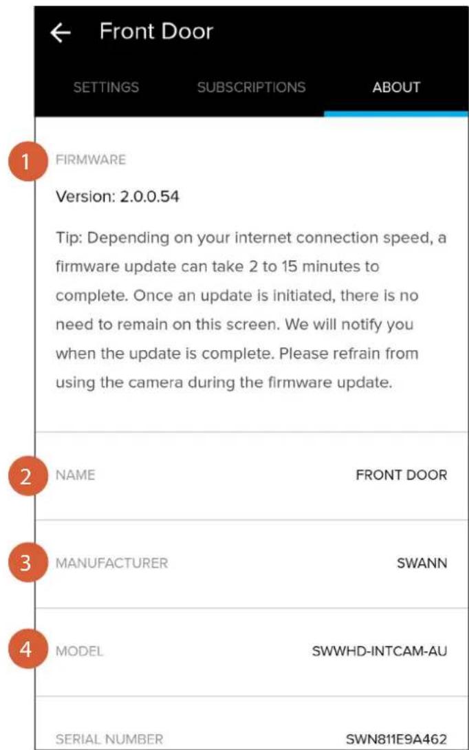SWANN SWWHD-INTCAMPK3-UK - The Cameras Settings Screen: About Tab - 1