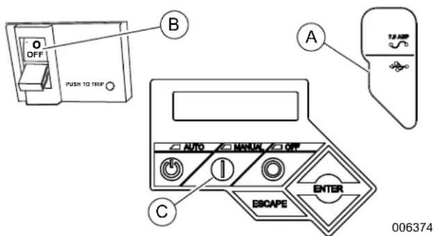OFF PUSH TO TRIP A 12 AMP AUTO MANUAL OFF C ESCAPE ENTER 006374