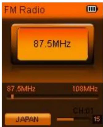 FM Radio 87.5MHz 87.5MHz 108MHz CH:01 JAPAN 15