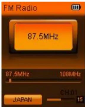 FM Radio 87.5MHz 87.5MHz 108MHz CH:01 JAPAN 15