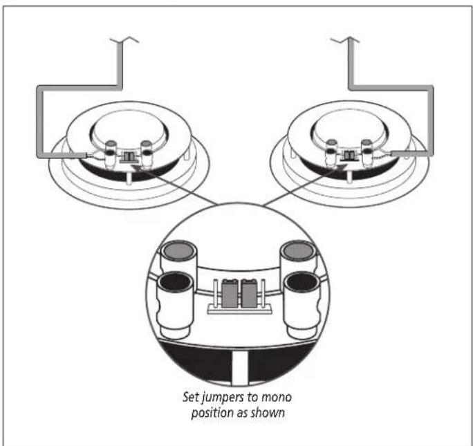 Set jumpers to mono position as shown
