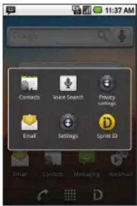 11:37 AM Contacts Voice Search Privacy cards Email Settings Sprint 3D Email Contacts Messaging Vocamai