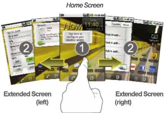 Home Screen 2 1 Tap here to configure your weather adder. 2 Extended Screen (left) Extended Screen (right)