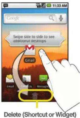 11:33 AM Google Swipe side to side to see additional desktops Email Email Contacts Messages Delete (Shortcut or Widget)