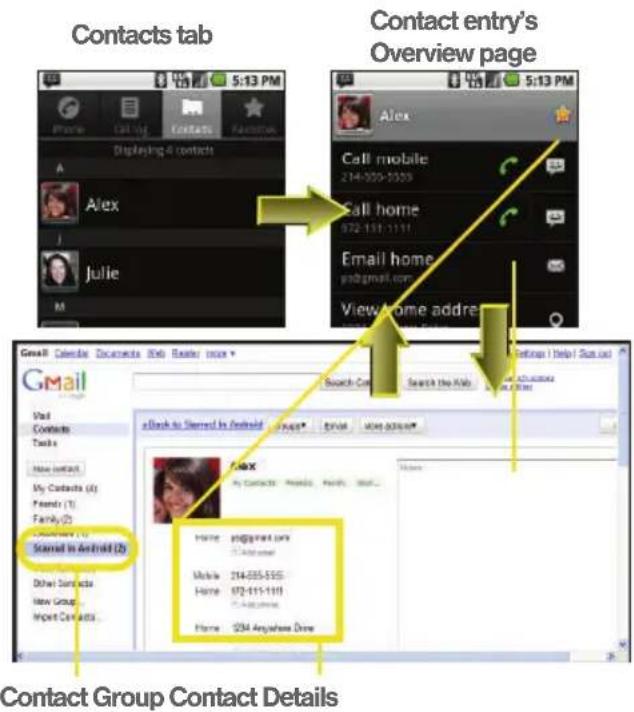 Contacts tab Contact entry's Overview page Gmail Made Accounts Documents Web Entry once Search Content Search the Web Contact Group Contact Details