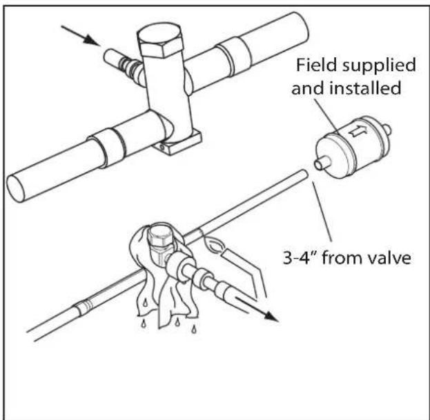 Field supplied and installed 3-4" from valve