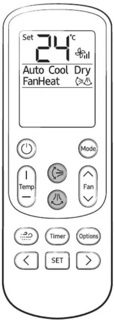 Set 24°C Auto Cool Dry FanHeat ≈ ≈ Mode Temp Fan Timer Options SET >