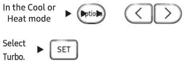 In the Cool or Heat mode Select Turbo. SET