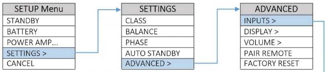 Block Line & Power SE - INPUT SETUP Menu - 2