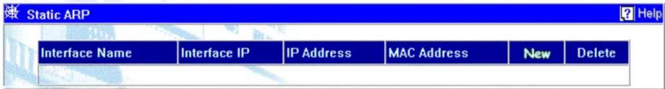 Static ARP Interface Name Interface IP IP Address MAC Address New Delete