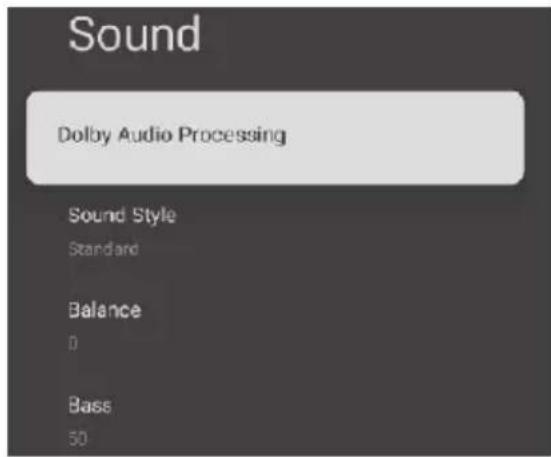Sound Dolby Audio Processing Sound Style Standard Balance 0 Bass 50