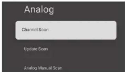 Analog Channel Scan Update Scan Analog Manual Scan