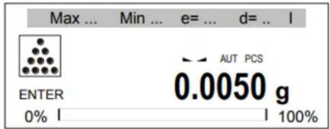 Max ... Min ... e= ... d= .. l ENTER 0.0050 g 0% | | 100%