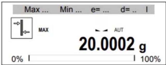 Max ... Min ... e= ... d= .. l MAX AUT 20.0002 g 0% l | 100%