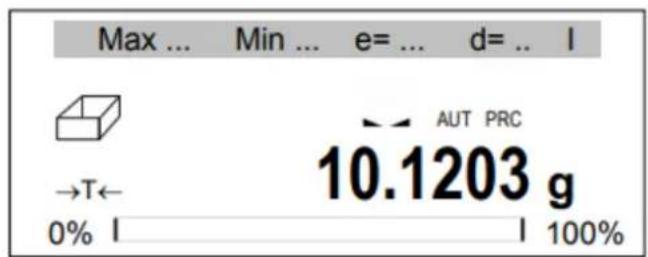 Max ... Min ... e= ... d= .. l →T← AUT PRC 0% l 10.1203 g 100%