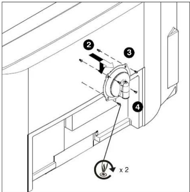 Technical diagram of a mechanical assembly with numbered components and a 2x2 rotation indicator