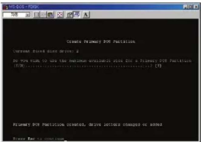 Create Primary DOS Partition Current fixed disk drive: 2 No you wish to use the maximum available disk as Primary DOS Partition (1/2)....[1] Primary DOS Partition created, drive letters changed or added. Please fix to continue.