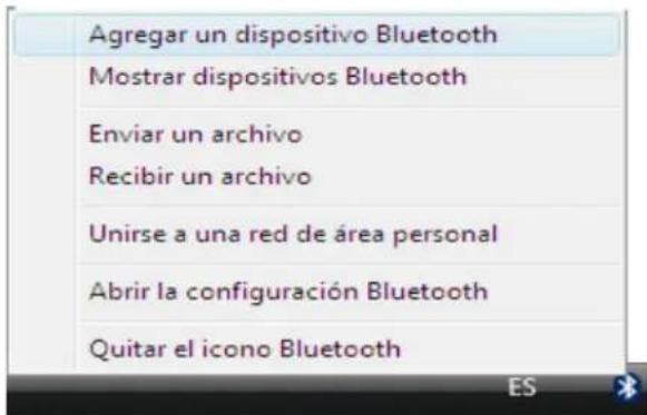 Agregar un dispositivo Bluetooth Mostrar dispositivos Bluetooth Enviar un archivo Recibir un archivo Unirse a una red de área personal Abrir la configuración Bluetooth Quitar el icono Bluetooth