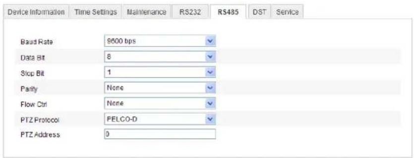 Hikvision DS-2CD2F42FWD-I(4MM) - Configuration> Advanced Configuration> System > RS485 - 1