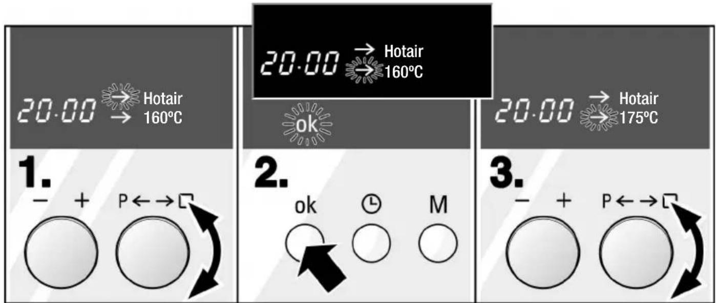 20.00 → Hotair 160°C 20.00 → Hotair 160°C ok 20.00 → Hotair 175°C 1. - + P ← → □ 2. ok ⏻ M 3. - + P ← → □