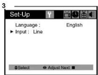 Set-Up Language : Input : Line English Select Adjust Next