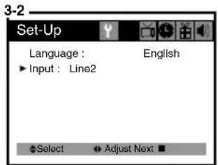3-2 Set-Up Language : English ► Input : Line2 ◆ Select ▶ Adjust Next ■