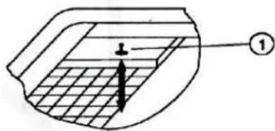Technical diagram showing a grid-patterned component with labeled component 1 and directional arrow