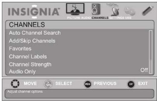 INSIGNIA NS-19E450WA11 - CHANNELS menu (TV mode) - 1