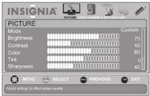 INSIGNIA NS-19E450WA11 - To adjust the TV picture: - 1