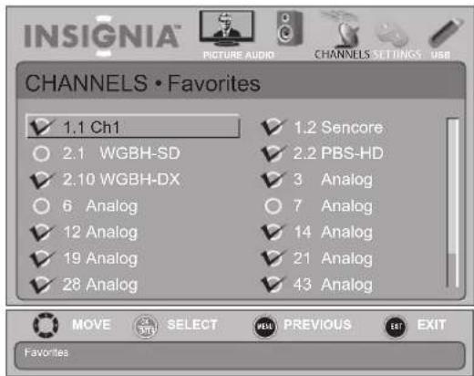 INSIGNIA NS-19E450WA11 - To set up a favorite channel list: - 3