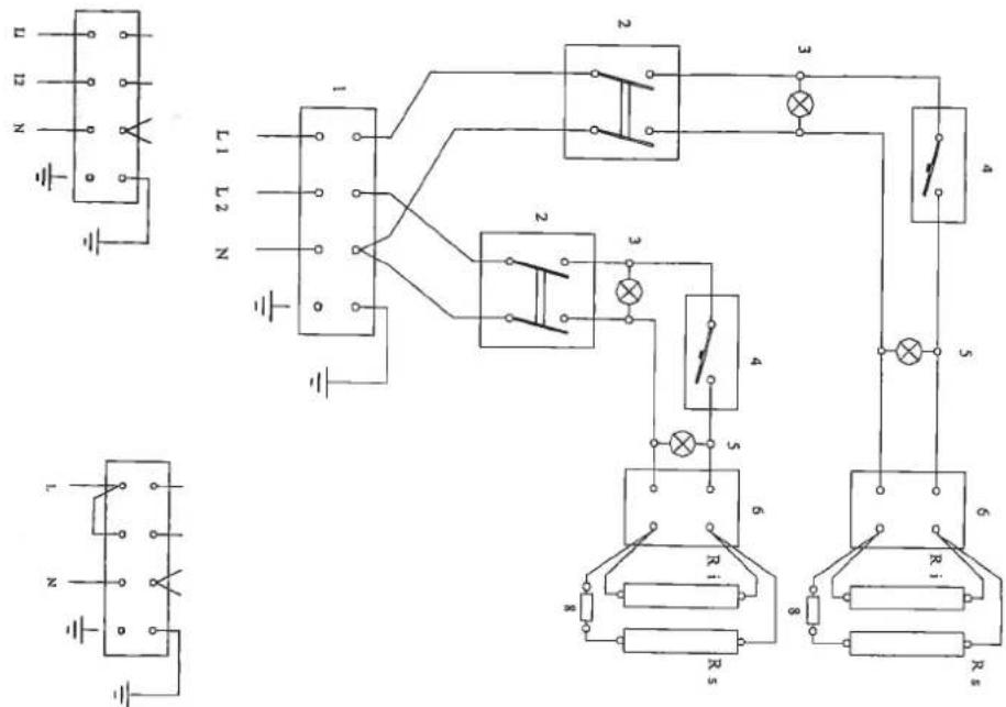 Electrical circuit diagram with labeled components and wiring connections