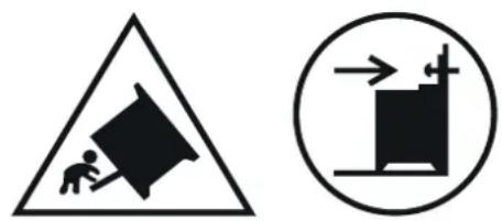 Warning symbol showing a person pulling a large block into a triangle and a rightward arrow indicating load or force.