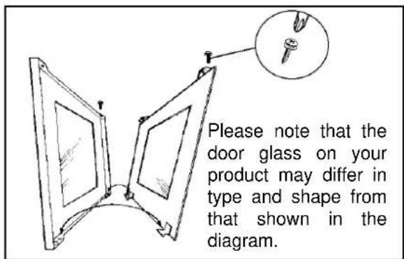 Please note that the door glass on your product may differ in type and shape from that shown in the diagram.