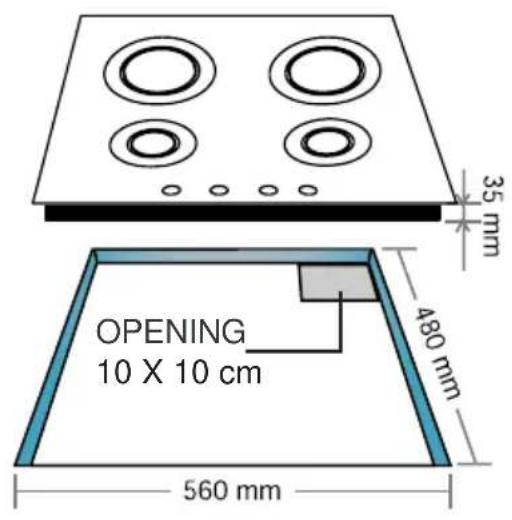 OPENING 10 X 10 cm 35 mm 480 mm 560 mm
