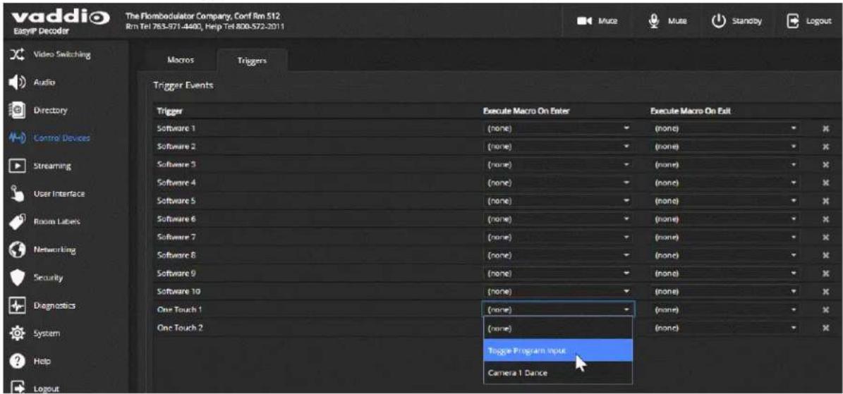 Vaddio EasyIP Ecosystem Base Kit - Assigning Macros to Triggers - 1