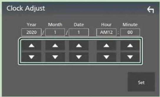 Clock Adjust Year Month Date Hour Minute 2020 1 1 AM12 : 00 Set