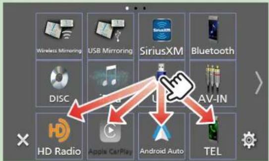 Wireless Mirroring USB Mirroring SiriusXM Bluetooth DISC AV-IN HD Radio Apple CarPlay Android Auto TEL
