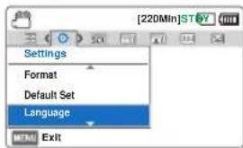 Settings Format Default Set Language MENU Exit