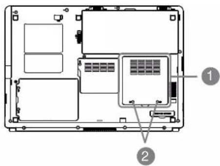 Laptop interior diagram with labeled components and numbered annotations