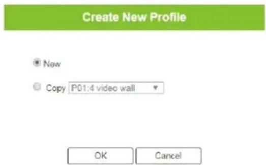 Create New Profile ● Now ○ Copy P01:4 video wall OK Cancel