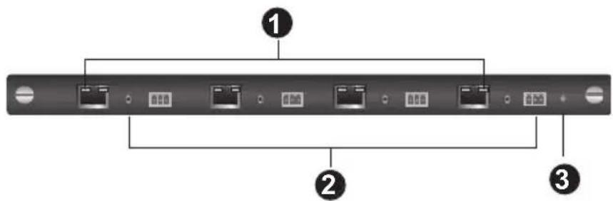 Diagram of a network device rear panel with labeled ports and connection points