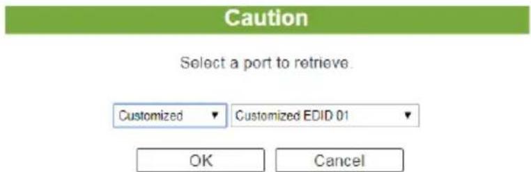 Caution Select a port to retrieve. Customized ▼ Customized EDID 01 ▼ OK Cancel