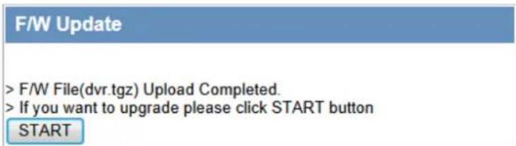 F/W Update >F/W File(dvr.tgz) Upload Completed. > If you want to upgrade please click START button START