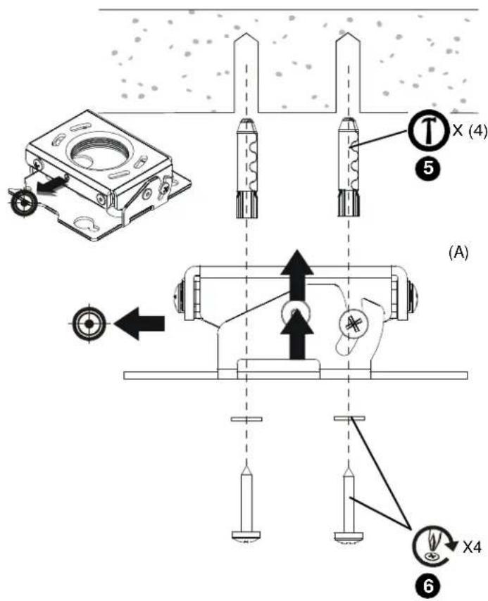 Technical diagram showing mechanical assembly steps with labeled components and directional arrows