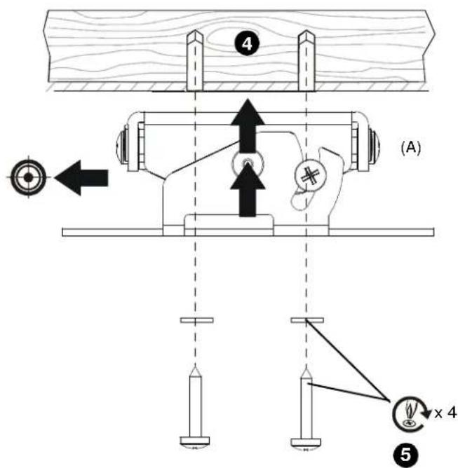 Technical diagram showing mechanical assembly with labeled components and directional arrows, including numbered parts and a magnified view.
