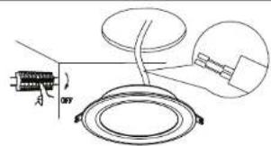 Technical diagram showing installation of a ceiling lamp with labeled components and an inset close-up view.