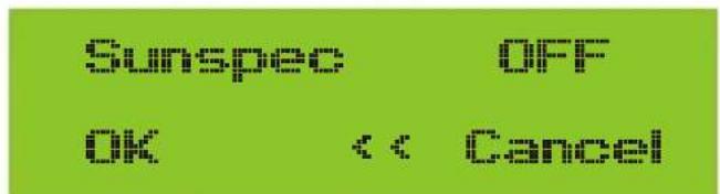 Sunspec OFF OK << Cancel