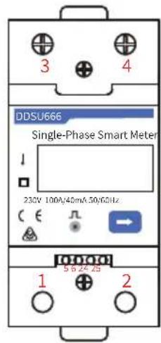 DDSU666 Single-Phase Smart Meter 230V 100A/40mA/50V/60Hz 1 5 6 24 25 2